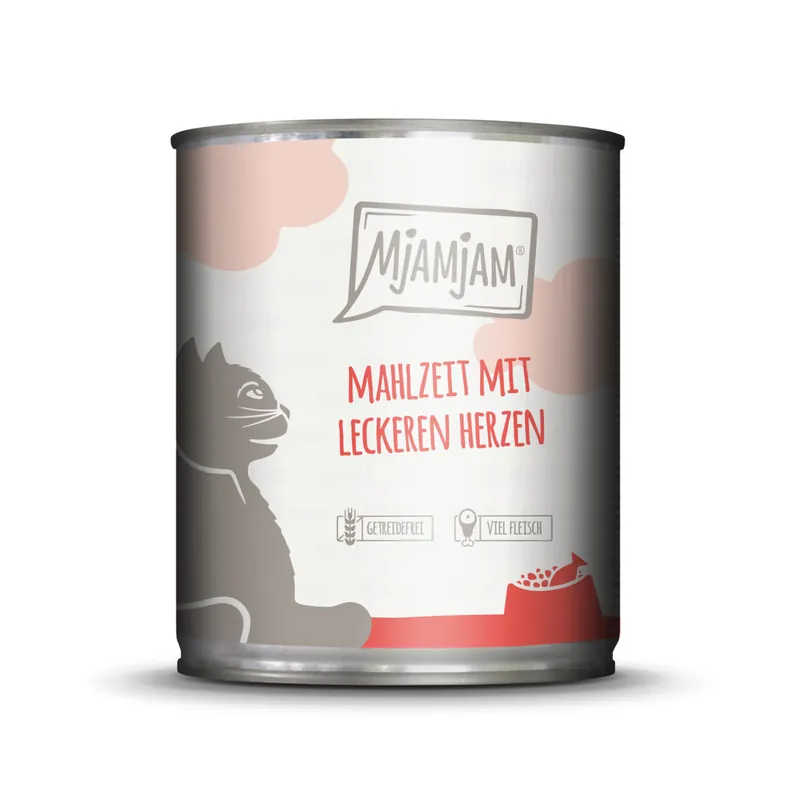Sparpaket 6 x 800 g Mjamjam Mahlzeit mit leckeren Herzen Katzen Nassfutter Letzte Chance